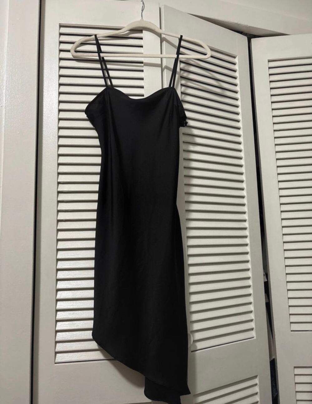 Forever 21 black satin asymmetrical slip mini dress size small